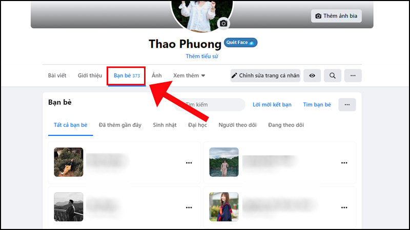 Vào trang cá nhân Facebook của bạn > Chọn Bạn bè.